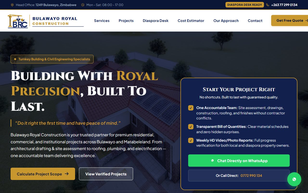 Bulawayo Royal Construction website